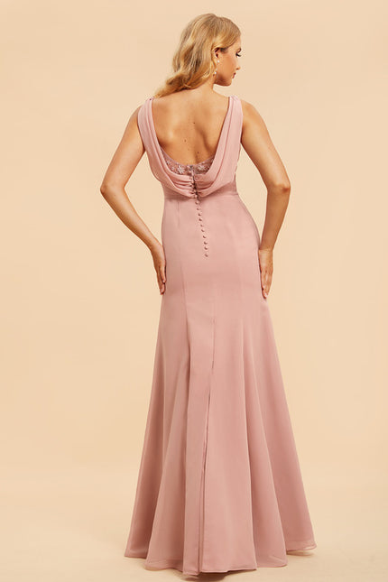Robe Chic Rose Poudré Longueur Ras Du Sol - gallery 1