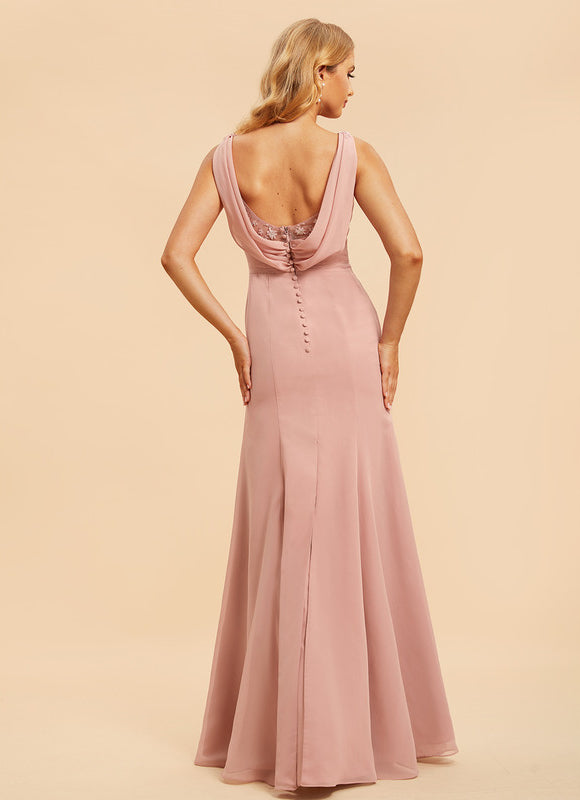 Robe Chic Rose Poudré Longueur Ras Du Sol - gallery 1