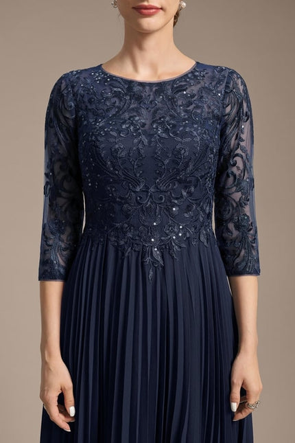 Robe Chic Bleu Élégant Plissé - gallery 7