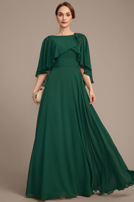 Robe Chic Verte Mousseline Avec Dentelle