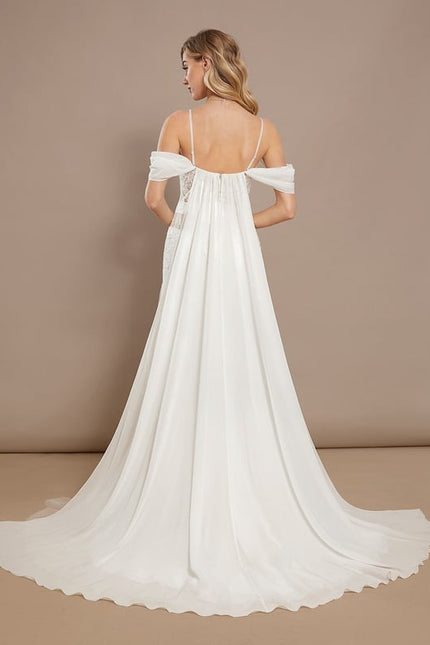 Robe Chic Blanche Dentelle Traîne - gallery 4