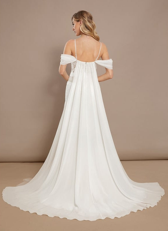 Robe Chic Blanche Dentelle Traîne - gallery 4