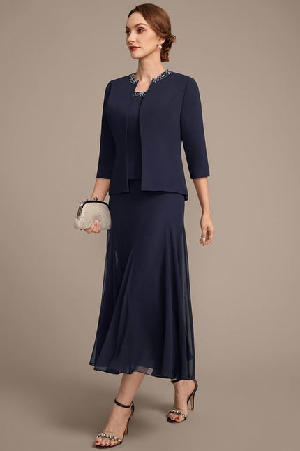 Robe Chic Ensemble Élégant Marine - gallery 2
