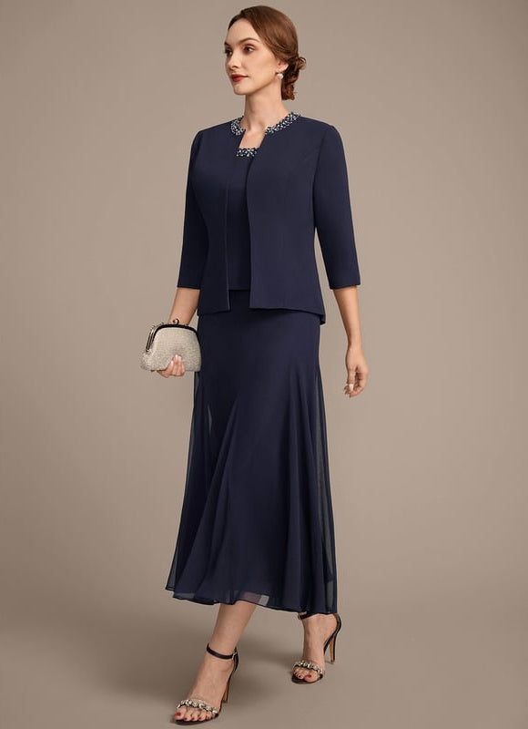 Robe Chic Ensemble Élégant Marine - gallery 2