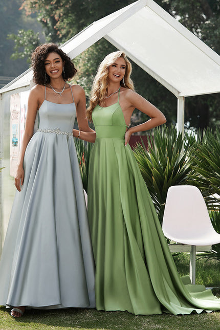 Robe Chic Verte Satinée Avec Traîne - gallery 4