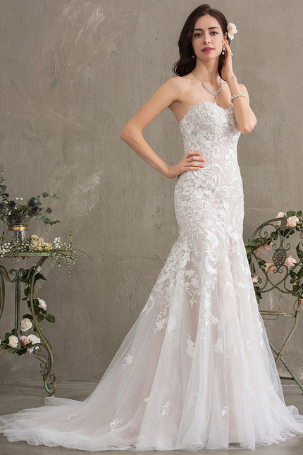 Robe Chic Blanche Sirène Col Cœur - gallery 4