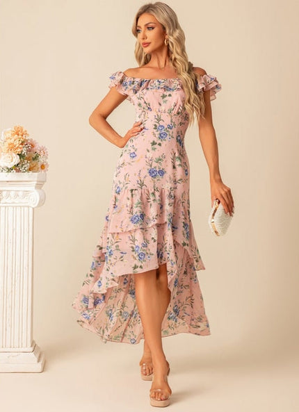 Robe Chic Floral Asymmetry