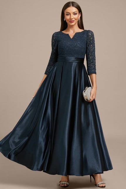 Robe Chic Longue Satinée Marine
