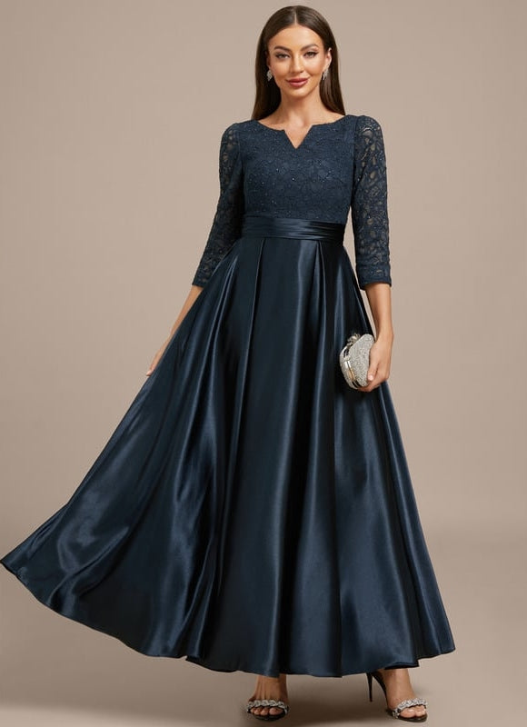 Robe Chic Longue Satinée Marine