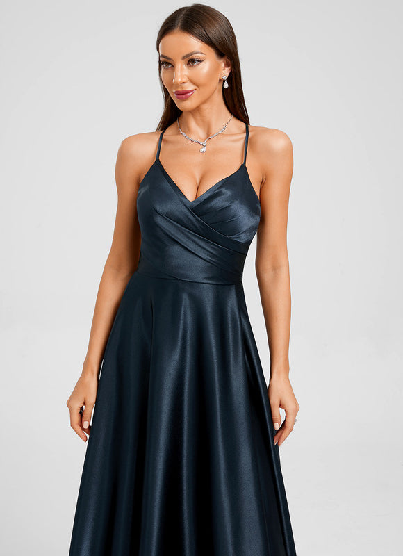 Robe Chic Satin Bleue Élégante - gallery 1