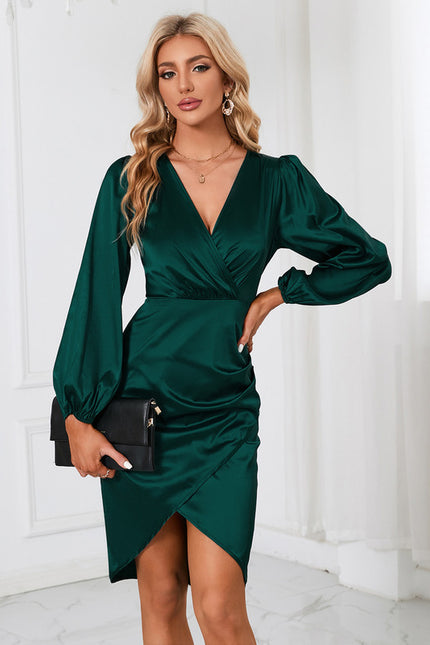 Robe Chic Satin Émeraude Élégant - gallery 1