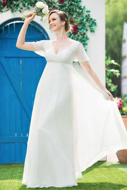 Robe Chic Blanche Mousseline Plissée - gallery 2