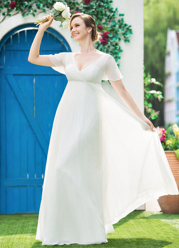 Robe Chic Blanche Mousseline Plissée - gallery 2