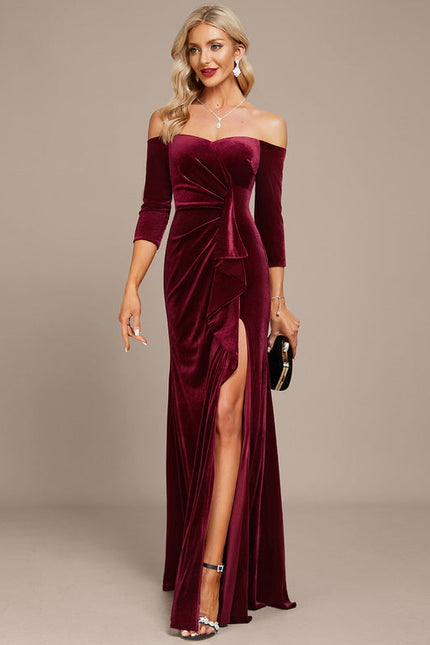 Robe Chic Velours Bordeaux Élégant - gallery 2