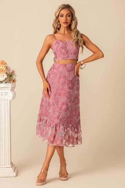 Robe Chic Fleurie Rose Midi