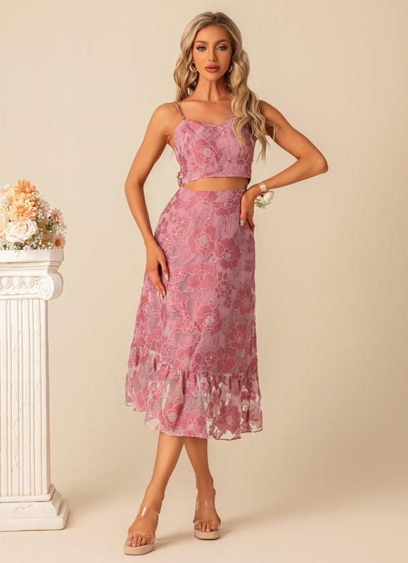 Robe Chic Fleurie Rose Midi