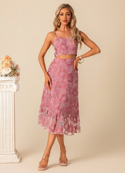 Robe Chic Fleurie Rose Midi