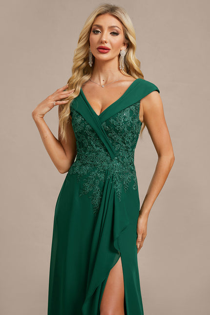 Robe Chic Longue Drapée Émeraude - gallery 2