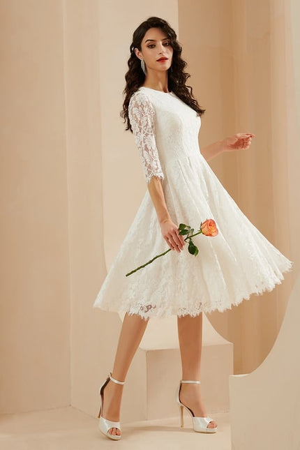 Robe Chic Blanche Dentelle Trapèze - gallery 5