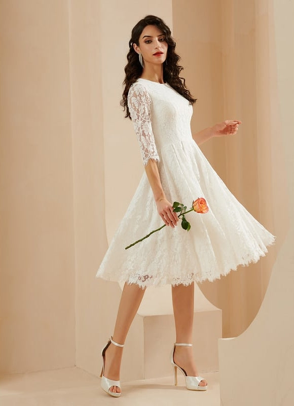 Robe Chic Blanche Dentelle Trapèze - gallery 5