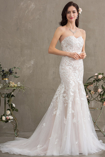 Robe Chic Blanche Sirène Col Cœur