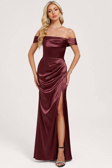 Robe Chic Satinée Bordeaux Décolleté