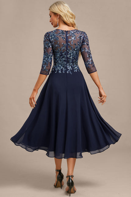 Robe Chic Fluide Brodée Marine - gallery 6