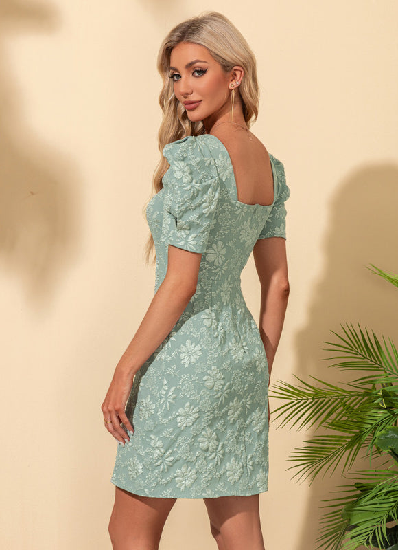 Robe Chic Courte Florale Verte - gallery 3
