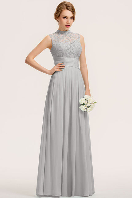 Robe Chic Gris Perle Dentelle Élégante - gallery 3