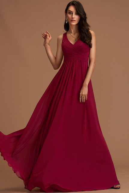 Robe Chic Longue Bordeaux Plissée - gallery 3