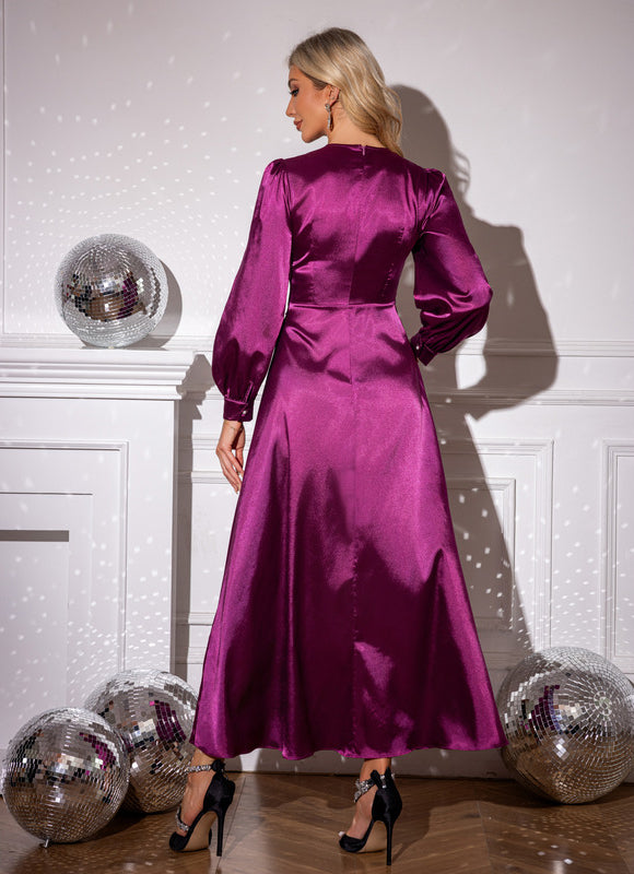Robe Chic Satinée Violette Élégante - gallery 1