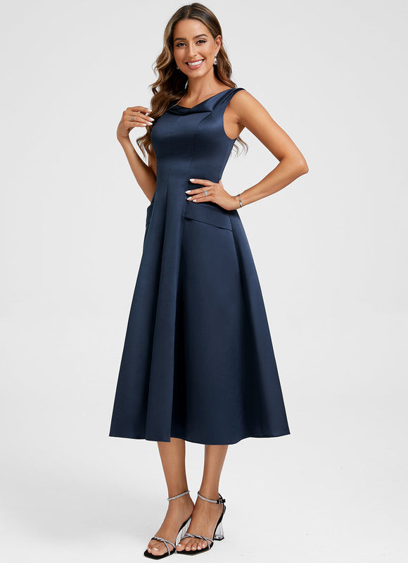 Robe Chic Satin Marine Élégante - gallery 1
