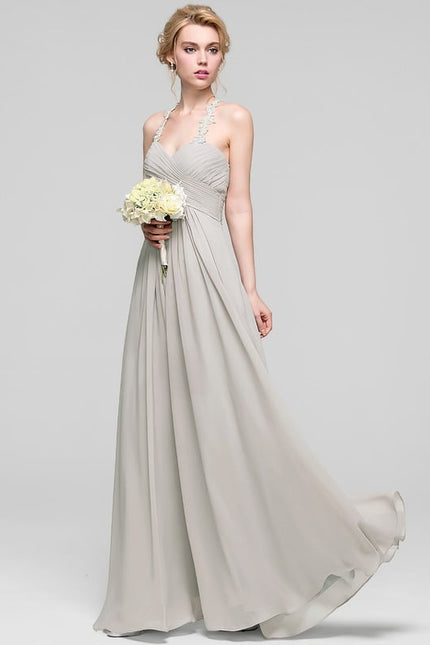 Robe Chic Gris Clair Mousseline Volantée - gallery 4