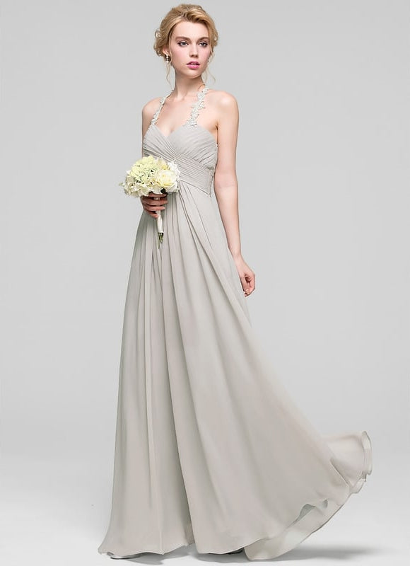 Robe Chic Gris Clair Mousseline Volantée - gallery 4