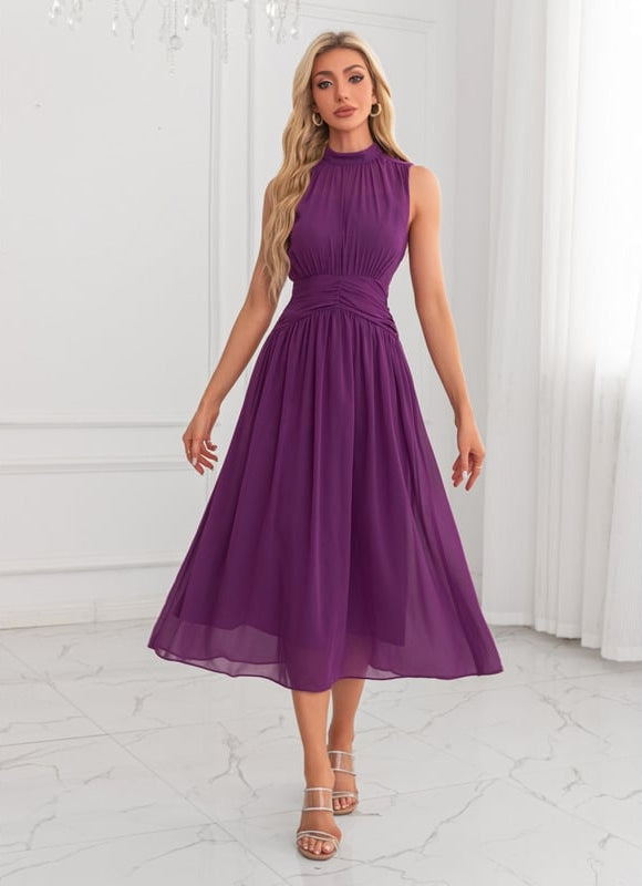Robe Chic Midi Violette Élégante - gallery 4