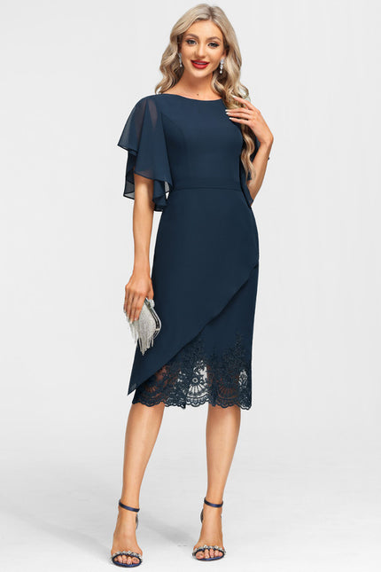 Robe Chic Bleu Marine Avec Dentelle
