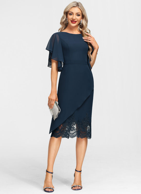 Robe Chic Bleu Marine Avec Dentelle