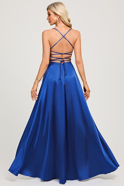 Robe Chic Satin Bleue Élégante - gallery 2