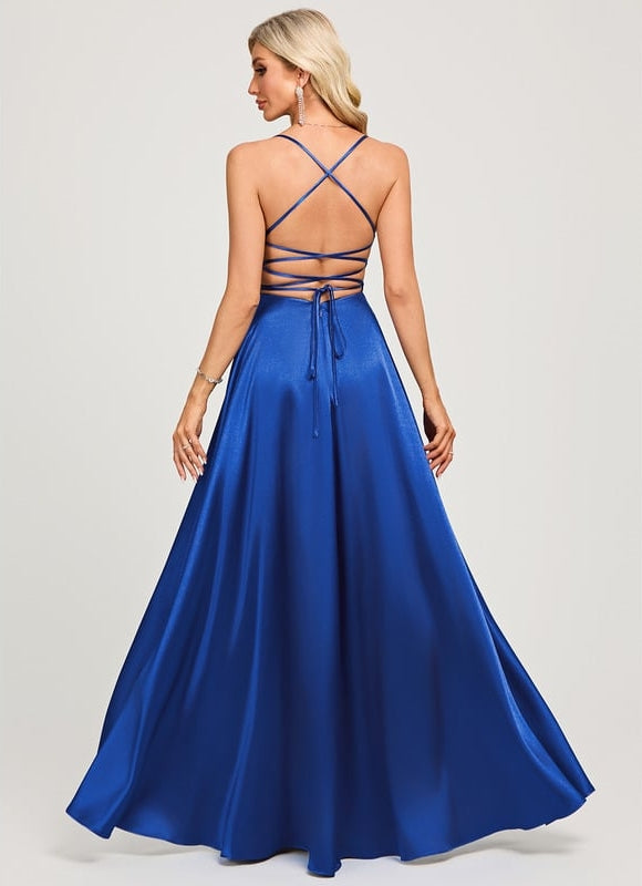 Robe Chic Satin Bleue Élégante - gallery 2