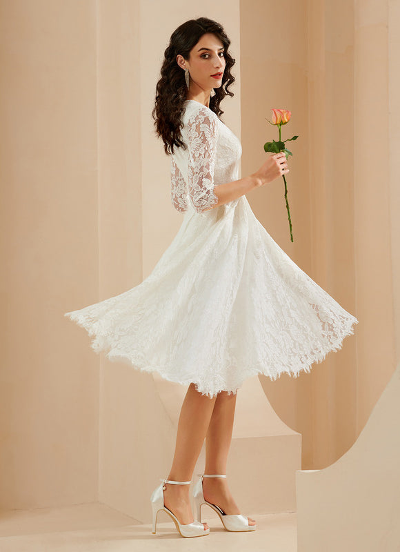 Robe Chic Blanche Dentelle Trapèze - gallery 3