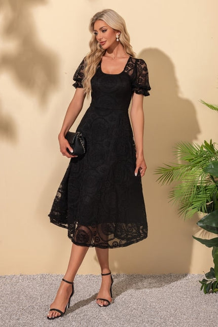 Robe Chic Dentelle Noire Midi