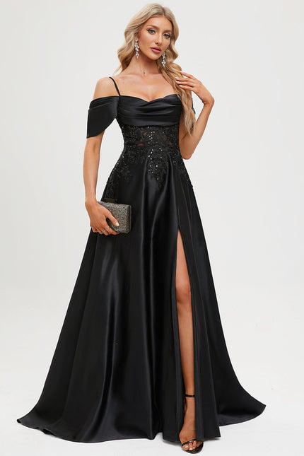 Robe Chic Satin Noir Élégant - gallery 2