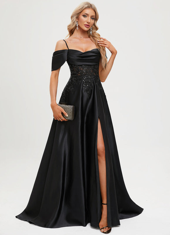 Robe Chic Satin Noir Élégant - gallery 2