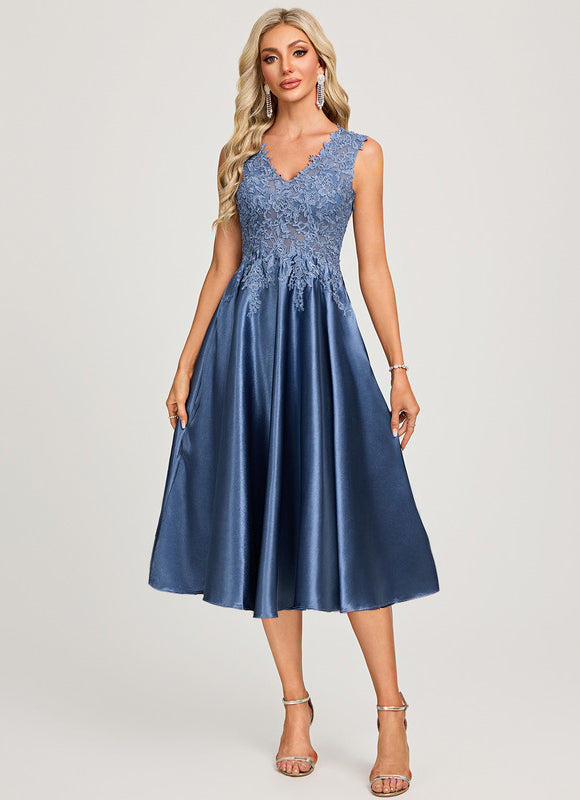 Robe Chic Satin Bleu Ciel - gallery 3