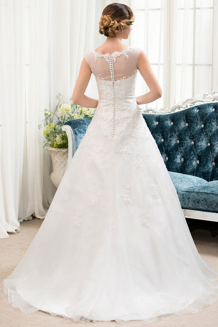 Robe Chic Blanche Traîne Dentelle Élégante - gallery 4
