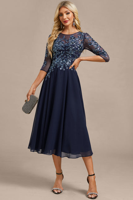 Robe Chic Fluide Brodée Marine - gallery 3