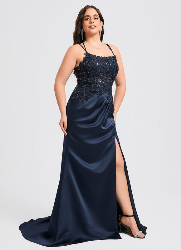 Robe Chic Bleu Nuit Satin Dentelle - gallery 8