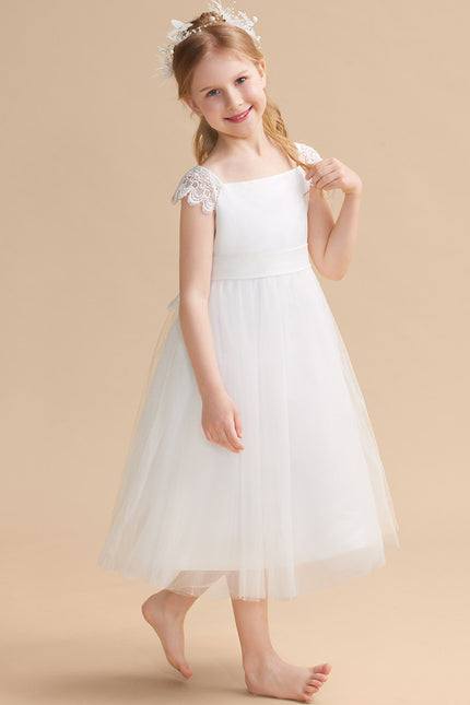 Robe Chic Blanche Tulle Satin Fille - gallery 4