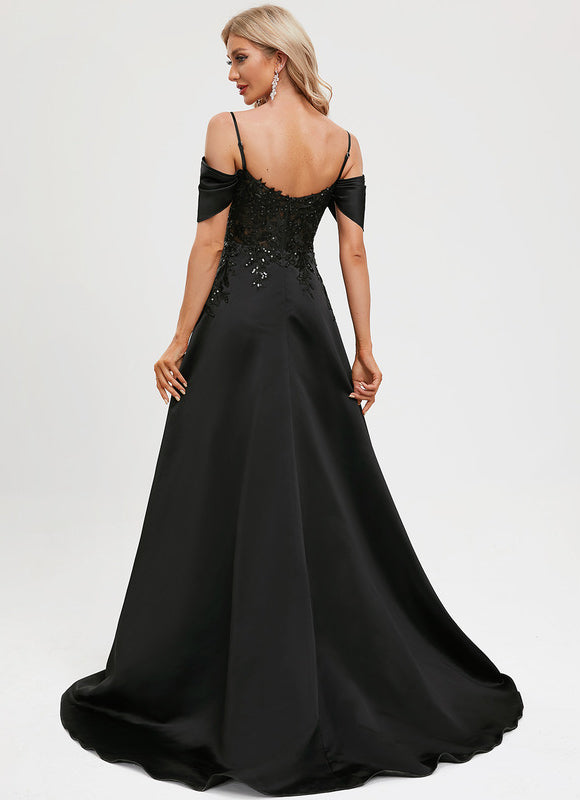 Robe Chic Satin Noir Élégant - gallery 1