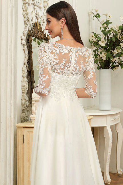 Robe Chic Blanche Dentelle Asymétrique - gallery 5